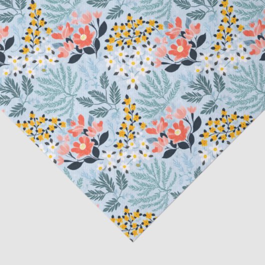 Moderne bloemen op blauw tissuepapier (Detail)