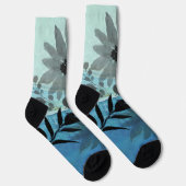 Moderne Bloemen Op Dromerige Blauwe Achtergrond Sokken (Rechts)