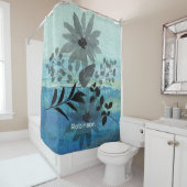 Moderne bloemen op droomblauwe achtergrond douchegordijn (In situ)