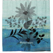 Moderne bloemen op droomblauwe achtergrond douchegordijn (Voorkant)