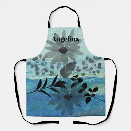 Moderne bloemen op droomblauwe achtergrond schort (Voorkant)