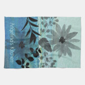 Moderne bloemen op droomblauwe achtergrond theedoek (Horizontaal)