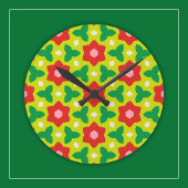 Moderne bloemen op groene en rode geometrische blo ronde klok