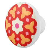 Moderne bloemen op rode en perzik geometrische blo keramische knop (Rechts)