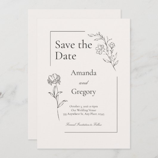 Moderne Bloemen Opslaan De Datum Huwelijksuitnodig Kaart (Voorkant / Achterkant)