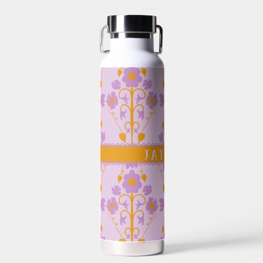 Moderne bloemen Paars en Lila Waterfles (Voorkant)