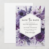 Moderne bloemen Paarse bloemen bruiloft Save The Date (Voorkant / Achterkant)
