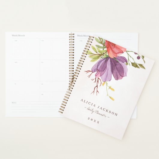 Moderne bloemen paarse waterverf vrouwelijk bedrij planner (Display)