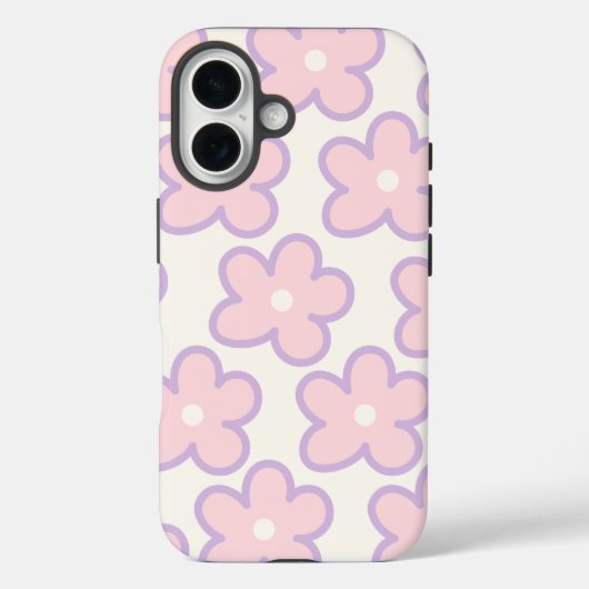 Moderne Bloemen Patroon iPhone Case | Roze estheti (Achterkant)