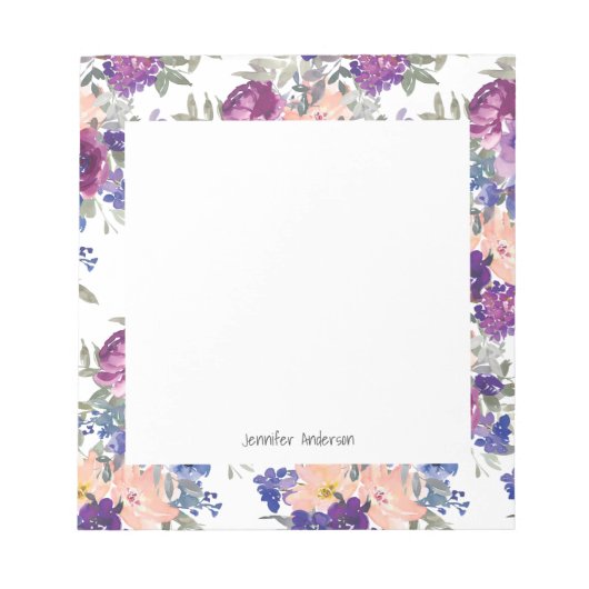 Moderne Bloemen Personaliseer Naam Mauve Peach Blu Notitieblok (Voorkant)