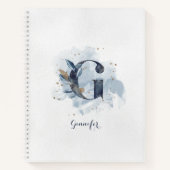 Moderne Bloemen Persoonlijk Monogram Letter G Blau Notitieboek (Voorkant)