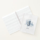 Moderne Bloemen Persoonlijk Monogram Letter J Blau Notitieboek (Binnen)