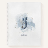 Moderne Bloemen Persoonlijk Monogram Letter J Blau Notitieboek (Voorkant)