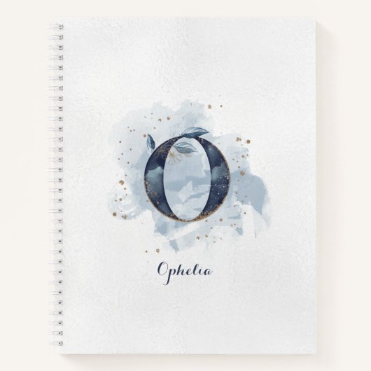Moderne Bloemen Persoonlijk Monogram Letter O Blau Notitieboek (Voorkant)