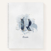 Moderne Bloemen Persoonlijk Monogram Letter R Blau Notitieboek (Voorkant)