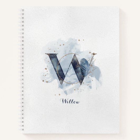 Moderne Bloemen Persoonlijk Monogram Letter W Blau Notitieboek (Voorkant)