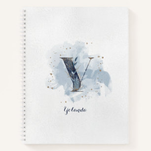 Moderne Bloemen Persoonlijk Monogram Letter Y Blau Notitieboek