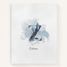 Moderne Bloemen Persoonlijk Monogram Letter Z Blau