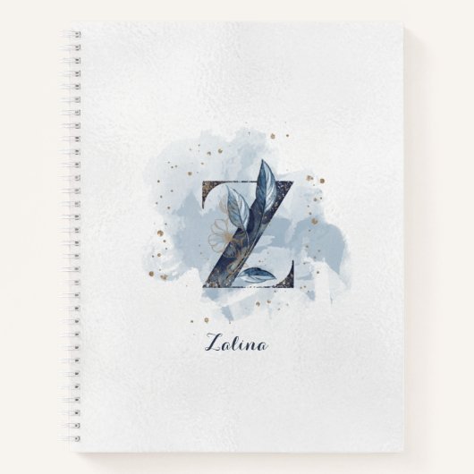 Moderne Bloemen Persoonlijk Monogram Letter Z Blau Notitieboek (Voorkant)