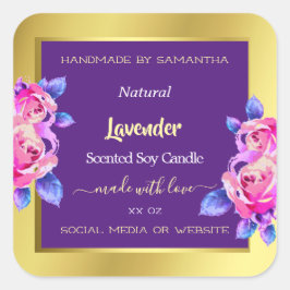 Moderne Bloemen Product Verpakkingsetiketten Goud  Vierkante Sticker