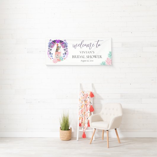 Moderne Bloemen & Prosecco Bruiloft Feest Welkom Spandoek (Insitu)
