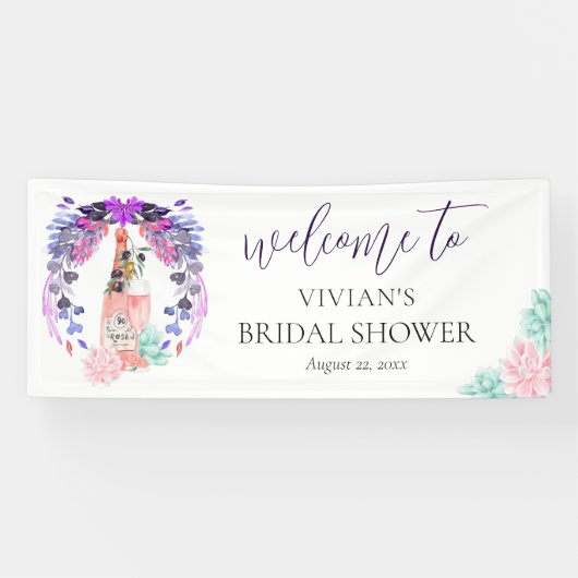 Moderne Bloemen & Prosecco Bruiloft Feestelijke Be Spandoek (Horizontaal)