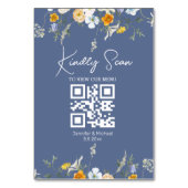 Moderne Bloemen QR Code Blauw Nova Trouwkaart Kaart (Voorkant)