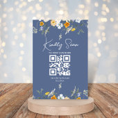 Moderne Bloemen QR Code Blauw Nova Trouwkaart Kaart