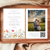 Moderne Bloemen QR Code Foto Huwelijksuitnodiging Kaart