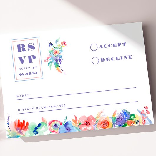 Moderne Bloemen Regenboog LGBTQ Bruiloft RSVP Kaar