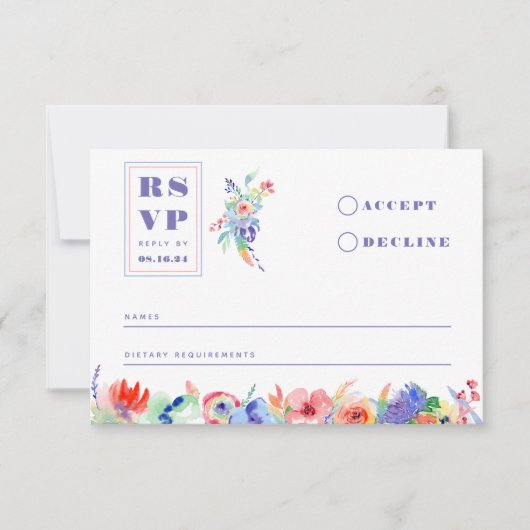 Moderne Bloemen Regenboog LGBTQ Bruiloft RSVP Kaar (Voorkant)