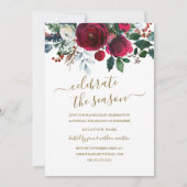 Moderne Bloemen Rode Bourgondië Goud Vakantie Part Kaart (Voorkant)