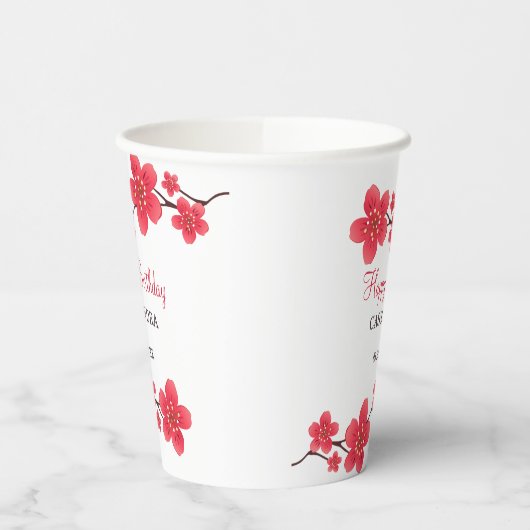 Moderne Bloemen Rode Kersenbloesem Sakura Verjaard Papieren Bekers (Links)