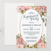 Moderne Bloemen Roze Blush Goud Engagement Party Kaart (Voorkant / Achterkant)