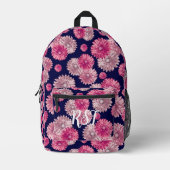 Moderne Bloemen Roze en Navy Blue Girly Bedrukte Rugzak (Voorkant)