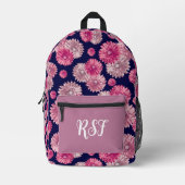 Moderne Bloemen Roze en Navy Blue Girly Bedrukte Rugzak (Voorkant)