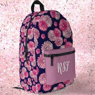 Moderne Bloemen Roze en Navy Blue Girly Bedrukte Rugzak