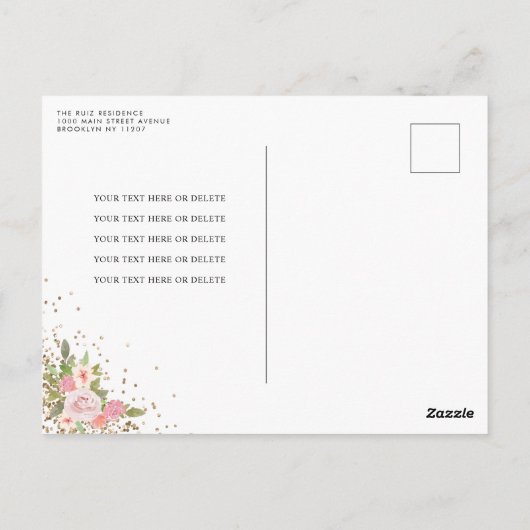 Moderne Bloemen Roze Goud Tiara Quinceañera Briefkaart (Achterkant)