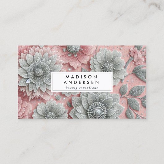 Moderne Bloemen Roze Grijze Wildflower Visitekaartje (Voorkant)