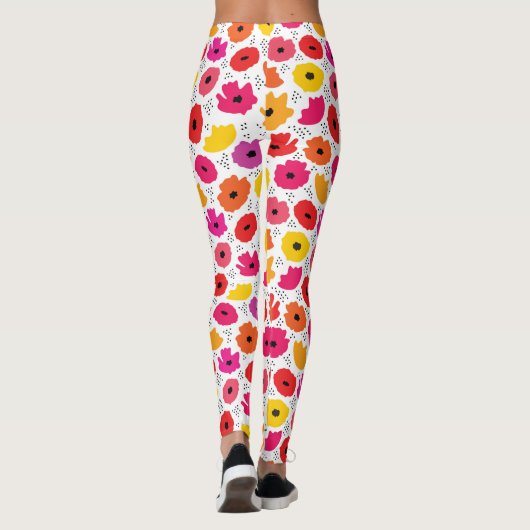 Moderne Bloemen Roze Rood Oranje Stippen Patroon Leggings (Achterkant)