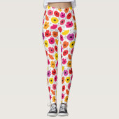Moderne Bloemen Roze Rood Oranje Stippen Patroon Leggings (Voorkant)