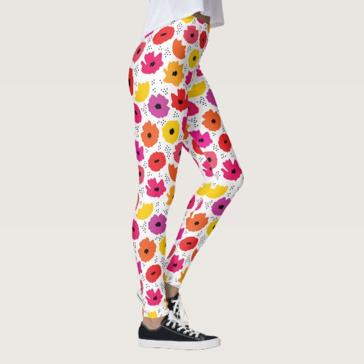 Moderne Bloemen Roze Rood Oranje Stippen Patroon Leggings (Rechts)