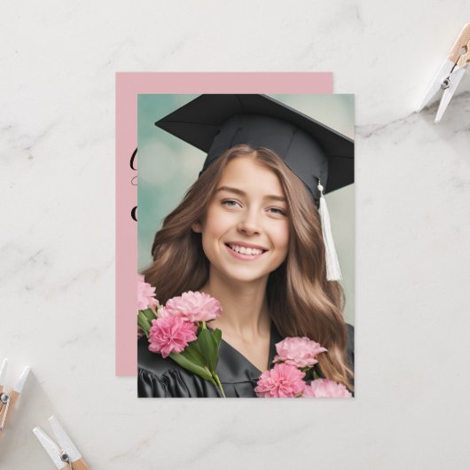 Moderne Bloemen Roze Uitnodigingen (Voorkant / Achterkant in situ)