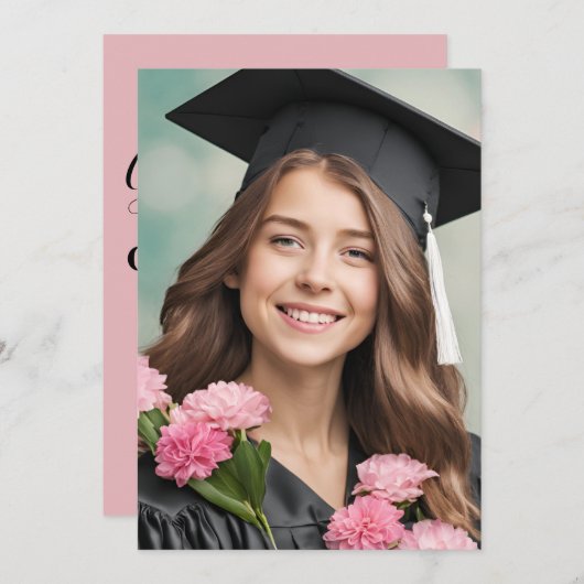 Moderne Bloemen Roze Uitnodigingen (Voorkant / Achterkant)