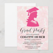 Moderne Bloemen Roze Uitnodigingen (Voorkant / Achterkant)