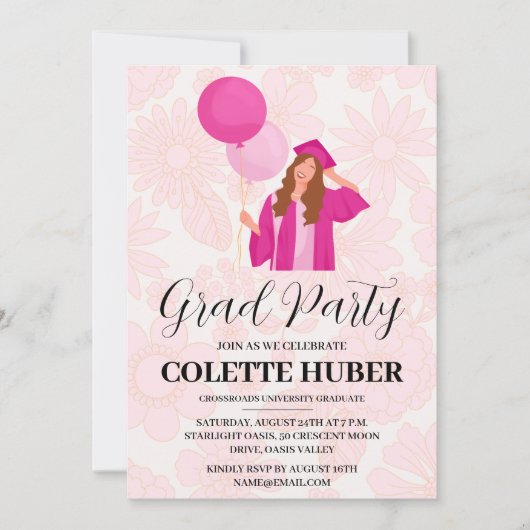 Moderne Bloemen Roze Uitnodigingen (Voorkant)