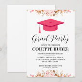 Moderne Bloemen Roze Uitnodigingen (Voorkant / Achterkant)