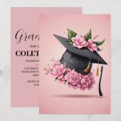 Moderne Bloemen Roze Uitnodigingen (Voorkant / Achterkant)