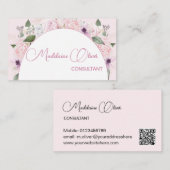 Moderne Bloemen Roze Wit Elegante Vrouwelijke QR C Visitekaartje (Voorkant / Achterkant)
