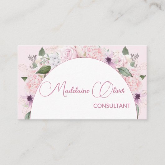 Moderne Bloemen Roze Wit Elegante Vrouwelijke QR C Visitekaartje (Voorkant)